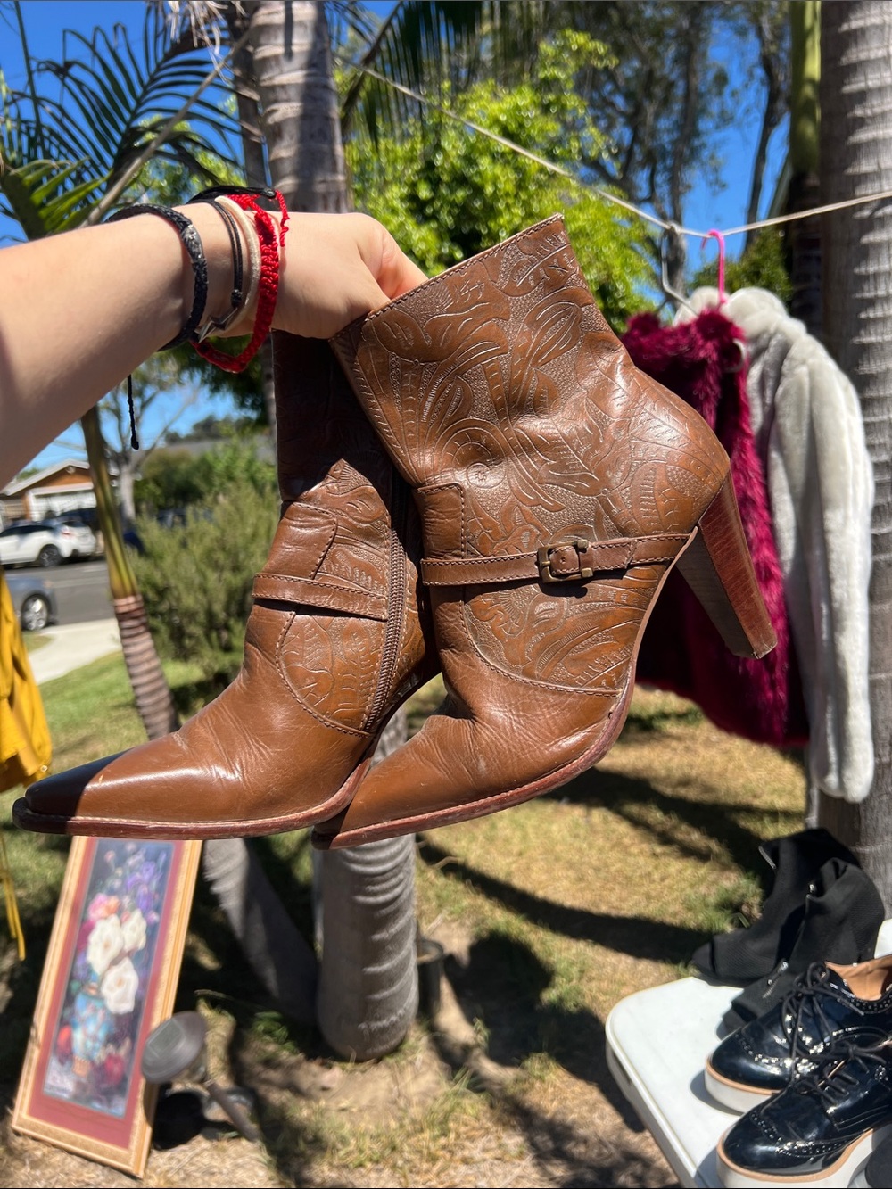 Brown Embossed Leather Ankle Boots - Stylish Women's Heeled Boots
